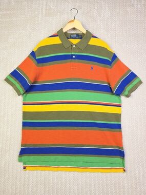 Polo Ralph Lauren Polo Mens 2XL Short Sleeve Striped Orange Blue Green Yellow